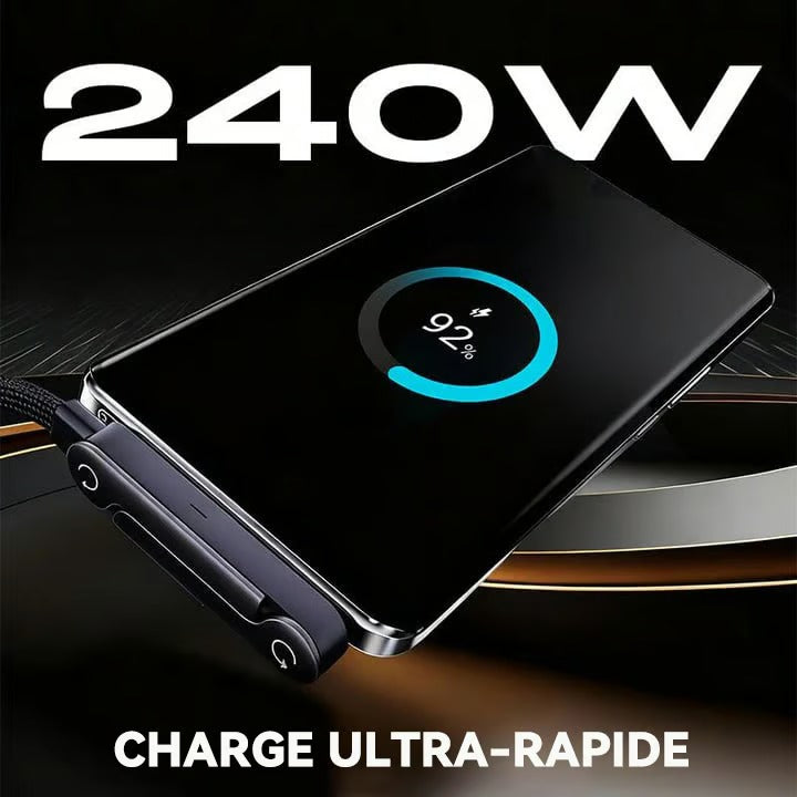 Ultra Link™ I Câble de charge rapide 240W tressé 2 en 1 avec support de téléphone intégré